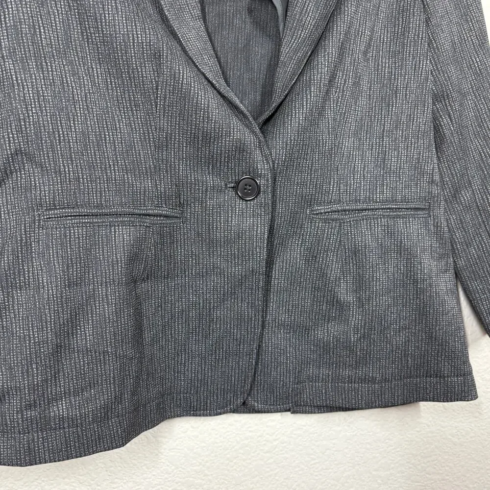 Ecru Womens 8 One Button Single Breasted Blazer Jacket Black Ivory Split Sleeves